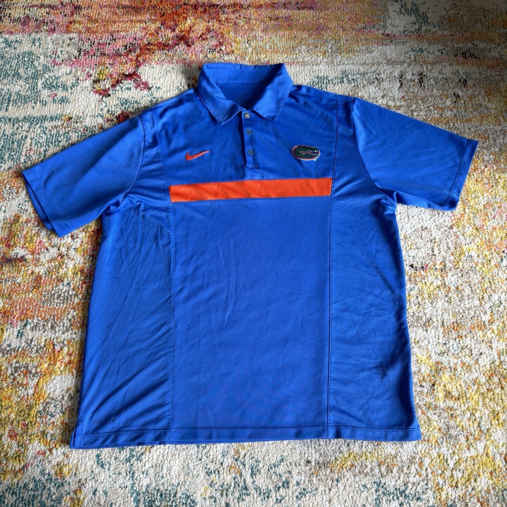 Nike Dri-Fit Florida Gators Mens XL Polo Shirt Blue Orange Stripe NCAA